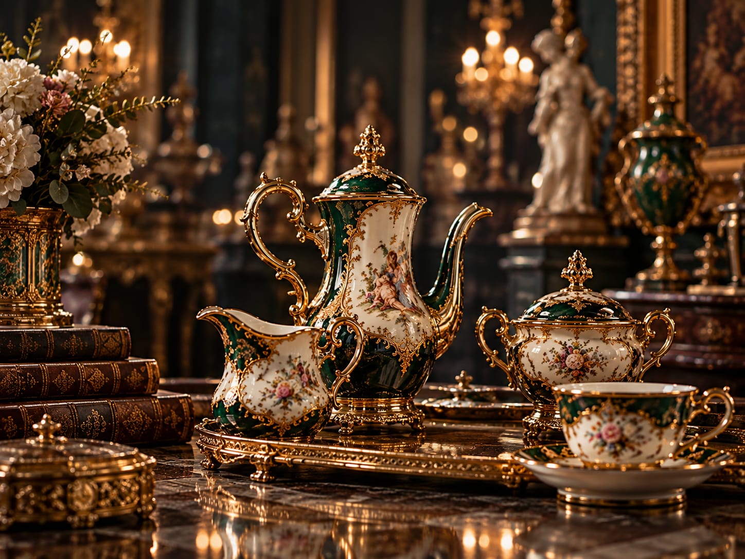 Historisches Porzellan mit goldenen Verzierungen